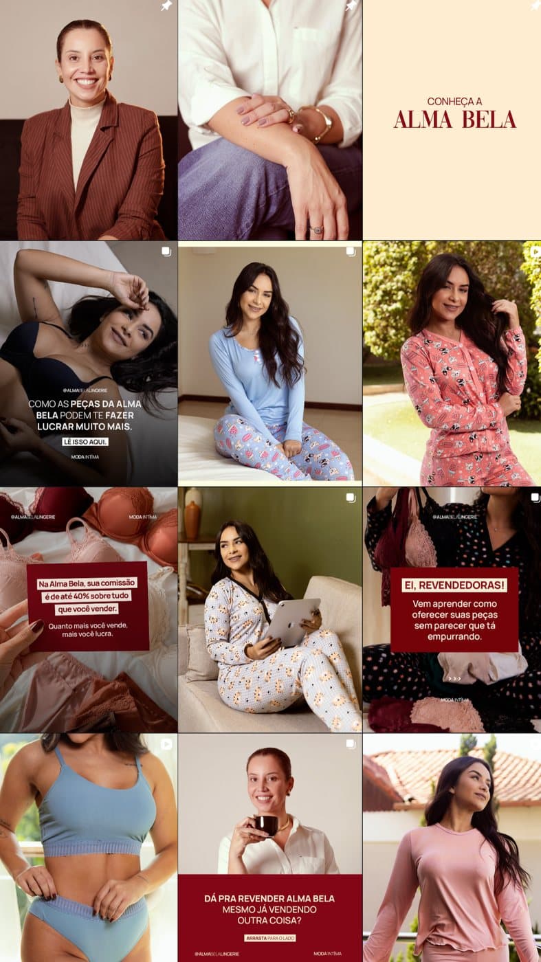 Feed do Instagram da marca Alma Bela, cuidado pela Boss Marketing